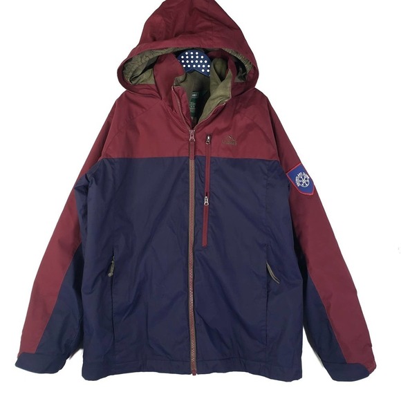 LL Bean Kids Fleece Lined 3 in 1 Jacket Boys L 14-16 Maroon Navy Parka Winter‎ - Picture 1 of 13